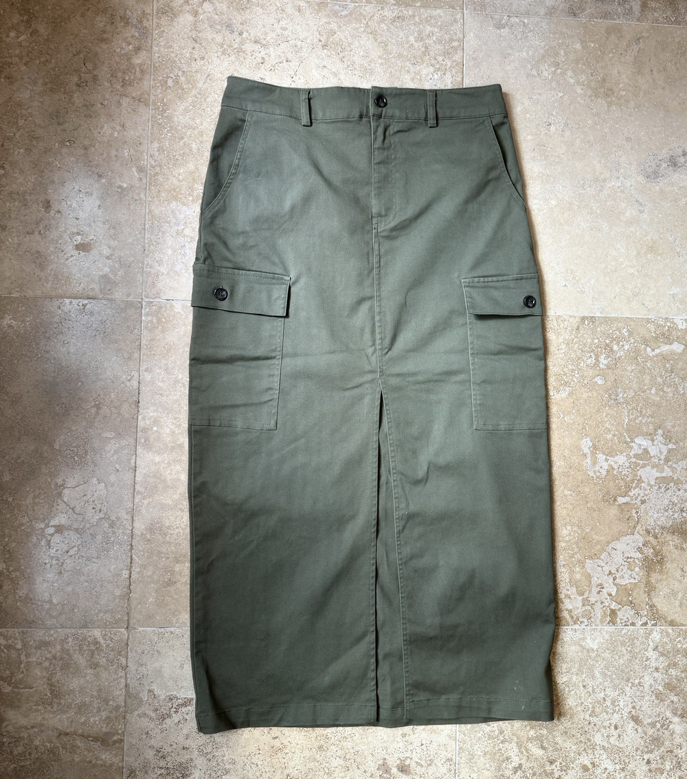 Jason Wu Utility Maxi Cargo Skirt Sz M Front Slit Green Gorpcore, Utility,